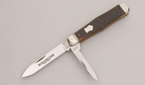 Winchester Knives W15 2921 Two Blade Jack with Dark Brown Jigged Bone Scales handle material - Obverse Side - Item #KLC12647