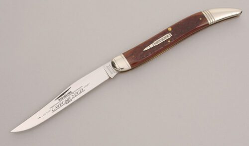 Winchester Knives W18 19100 Large Toothpick with Oranged Jigged Bone Scales handle material - Obverse Side - Item #KLC12652