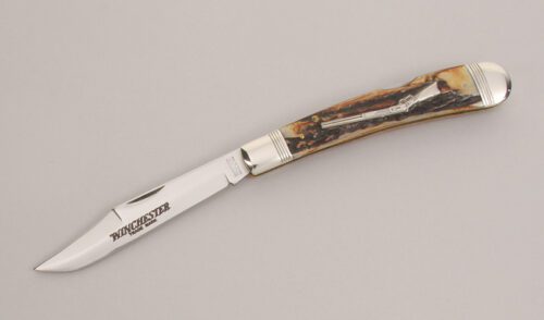 Winchester Knives W15 1950 SR Banana Lockback with Stag Handle Scales handle material - Obverse Side - Item #KLC12653