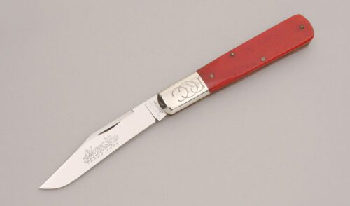 Robeson Knives 612224 ShurEdge Daddy Barlow with Red Sawcut Bone Handle Scales handle material - Obverse Side - Item #KLC12660