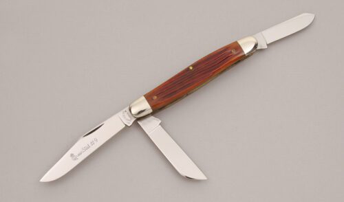 Queen Cutlery #9 Stockman with Winterbottom Jigged Bone handle material - Obverse Side - Item #KLC12666
