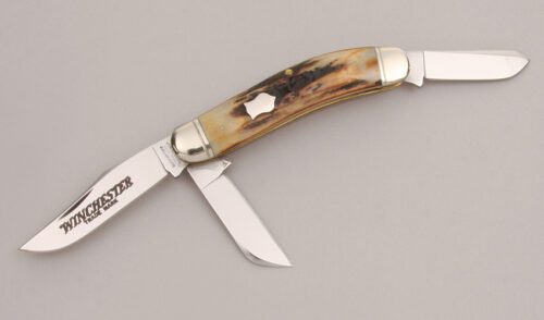 Winchester Knives W15 3949 Sowbelly Stockman with Stag Handle Scales handle material - Obverse Side - Item #KLC12669