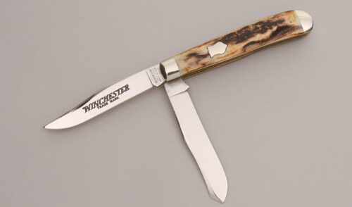 Winchester Knives W15 2904 1/2 Trapper with Stag Handle Scales handle material - Obverse Side - Item #KLC12670