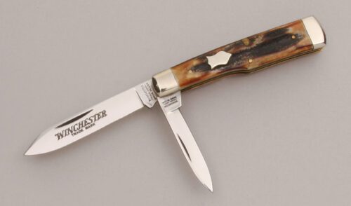 Winchester knives W15 2851 Two Blade Gunstock with Stag Handle handle material - Obverse Side - Item #KLC12672