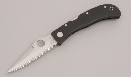 Spyderco Knives C34S Jess Horn II Lockback with Black Micarta Handle Scales handle material - Obverse Side - Item #KLC12685
