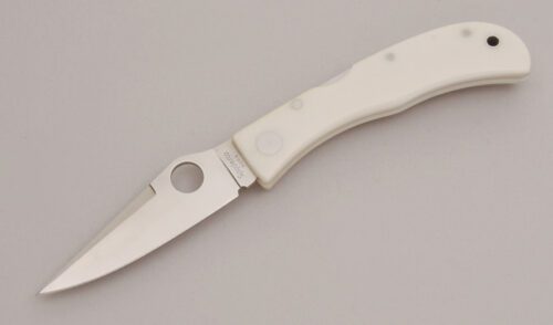 Spyderco Knives C34PWM Jess Horn II Lockback with White Micarta Handle Scales handle material - Obverse Side - Item #KLC12688