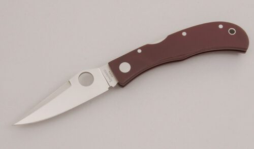 Spyderco Knives C34PBRGM Jess Horn II Lockback with Burgandy Micarta Frame handle material - Obverse Side - Item #KLC12689