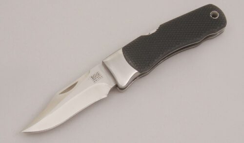 Sog Knives Stingray Midlock Folder with Raised Point Kraton Grip handle material - Obverse Side - Item #KLC12692