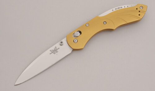 Benchmade Knives 921 Switchback Prototype with Gold Anodized Aluminum Frame handle material - Obverse Side - Item #KLC12696