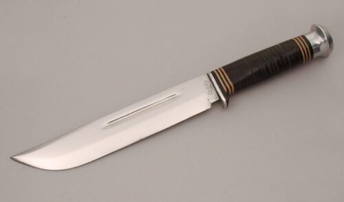 Kinfolks Knives Fighter with Stacked Leather Handle handle material - Obverse Side - Item #KLC12711