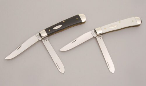 Case Cutlery Special Factory Trapper Set with Black & White Composite Scales handle material - Obverse Side - Item #KLC12721