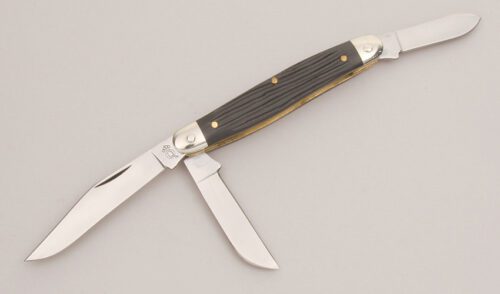 Queen Cutlery Work Horse #9 Stockman with Winterbottom Jigged Delrin handle material - Obverse Side - Item #KLC12727
