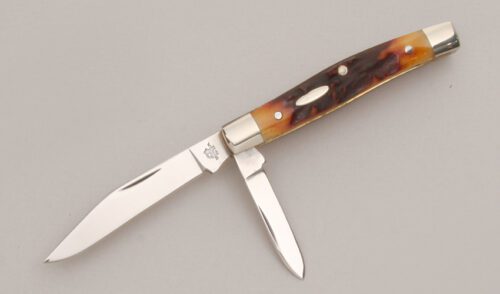 Queen Cutlery Premium Jack Knife with Amber Stag Handle Scales handle material - Obverse Side - Item #KLC12729