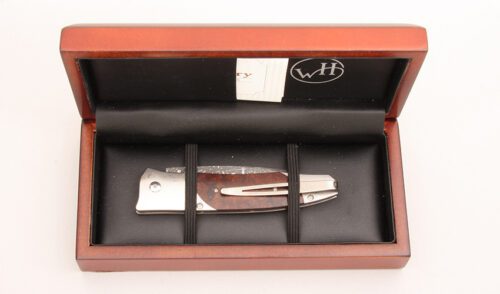 William Henry Knives G30 AG3 Button Lock Folder with Desert Ironwood Scales handle material - Obverse Side - Item #KLC12735