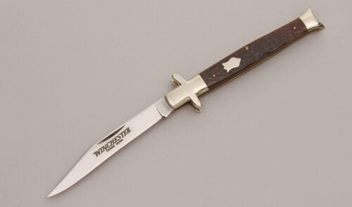 Winchester Knives Model 1901 Fish Tail Jack with Brown Jigged Bone Scales handle material - Obverse Side - Item #KLC12744