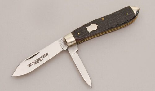 Winchester Knives W15 2857 Teardrop Jack with Dark Brown Jigged Bone Scales handle material - Obverse Side - Item #KLC12748