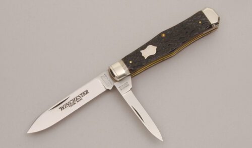 Winchester Knives W15 2921 Two Blade Jack with Dark Brown Jigged Bone Scales handle material - Obverse Side - Item #KLC12749