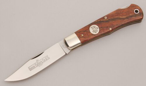 Queen Cutlery #3L CZ Mountain Man Lockback with Curly Zebra Wood Scales handle material - Obverse Side - Item #KLC12750