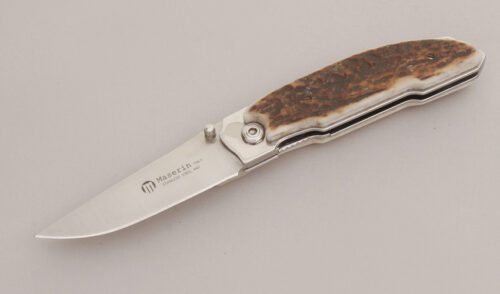 Maserin Arnaud Design Linerlock Folder with Stag Handle Scales handle material - Obverse Side - Item #KLC12757