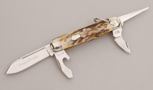 Schatt & Morgan 0342SK Keystone Scout Knife with Torched Sambar Stag Scales handle material - Obverse Side - Item #KLC12758
