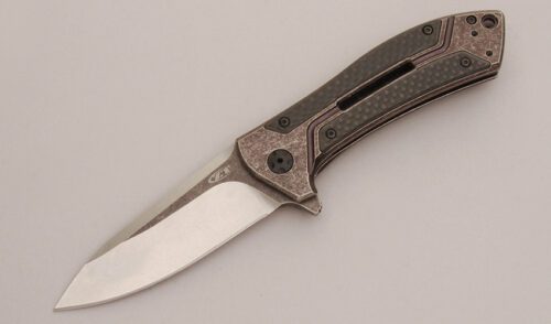 Zero Tolerance Knives 0801 BrownCF Rexford Copperhead with Bronze Washed Titanium Frame handle material - Obverse Side - Item #KLC12762