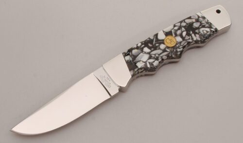 Canal Street Cutlery Catskill Drop Point Hunter with Mosaic Mica Pearl Scales handle material - Obverse Side - Item #KLC12785