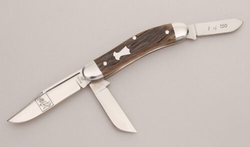 Queen Cutlery Bill Ruple Sowbelly with Brown Jigged Bone Scales handle material - Obverse Side - Item #KLC12794