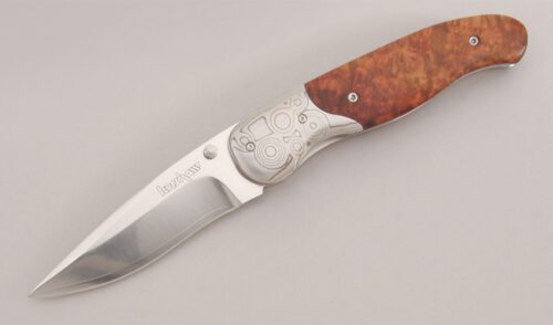 Kershaw Knives 1480 Nakamura Linerlock Folder with Chinese Quince Wood Scales handle material - Obverse Side - Item #KLC12828