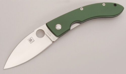 Spyderco Knives C65P Lum Chinese Linerlock with Green Anodized Aluminum Scales handle material - Obverse Side - Item #KLC12831