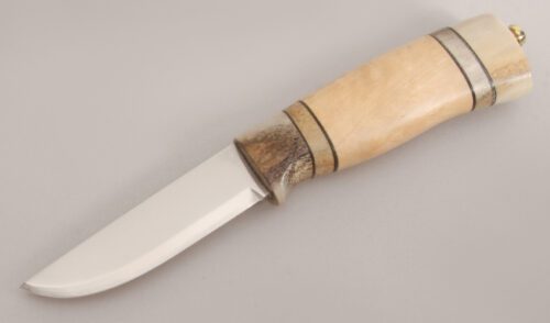 Helle Knives Trofe with Curly Birch & Reindeer Antler handle material - Obverse Side - Item #KLC12849