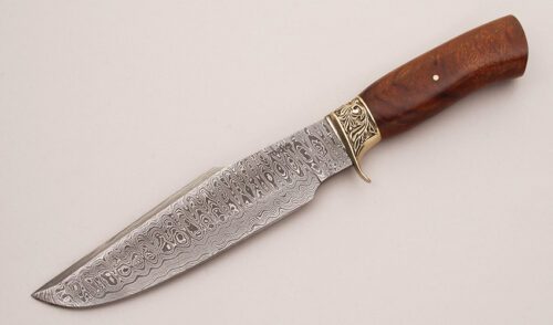 Leonard Toews Damascus Fighter with Desert Ironwood Handle handle material - Obverse Side - Item #KLC12875