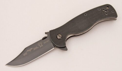 Emerson Knives Sheepdog Linerlock Folder with Black Textured G-10 Scales handle material - Obverse Side - Item #KLC12884