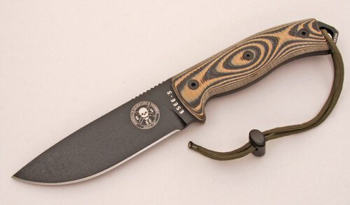 ESEE Knives #5 Survival Knife with Black & Brown G-10 Scales handle material - Obverse Side - Item #KLC12886