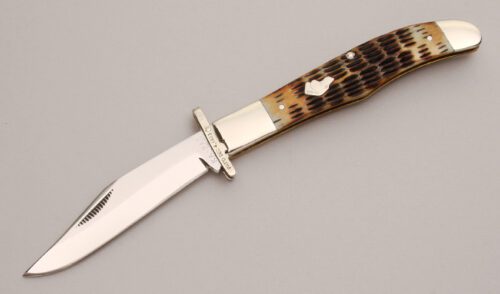 Ka-Bar Knives Union Cutlery Swing Guard with Roofline Licorice Jigged Bone handle material - Obverse Side - Item #KLC12926