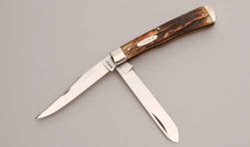 Ka-Bar Knives 1032 Old Time Trappers Knife with Stag Handle Scales handle material - Obverse Side - Item #KLC12931