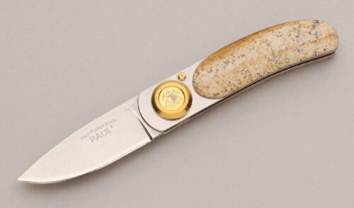 Lone Wolf Knives Pocket Paul Folder with Brown Sand Stone Agate handle material - Obverse Side - Item #KLC12939