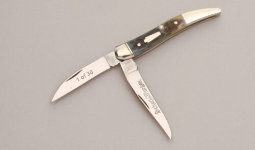 Schatt & Morgan Small Toothpick with Blue-Green Jigged Bone handle material - Obverse Side - Item #KLC12940