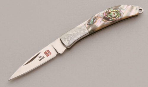 Al Mar Knives 1001 Osprey Lockback Folder with Abalone Handle Scales handle material - Obverse Side - Item #KLC12945