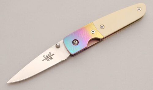 Benchmade Knives 850 Mel Pardue Linerlock with Ivory Micarta Handle Scales handle material - Obverse Side - Item #KLC12947