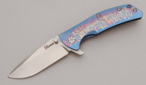 Kizer Cutlery KI3404A2 Bantam Flipper with Rainbow Pattern Titanium Frame handle material - Obverse Side - Item #KLC12951