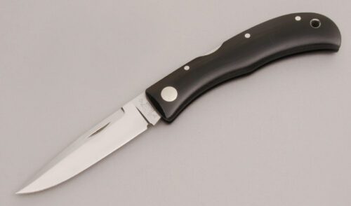 A.G. Russell Jess Horn Midlock Folder with Black Linen Micarta Frame handle material - Obverse Side - Item #KLC12968