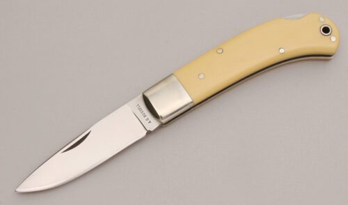 A.G. Russell Lockback Folder with Ivory Micarta Handle Scales handle material - Obverse Side - Item #KLC12969