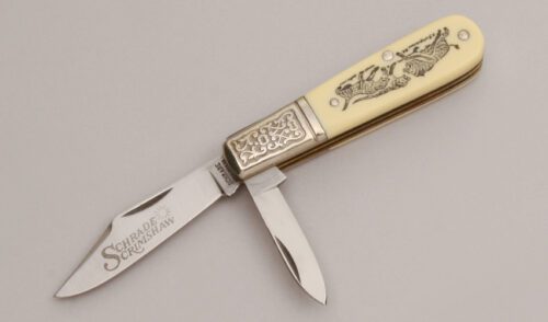 Schrade Cutlery SC506 Two Blade Barlow with Ivory Delrin Scales handle material - Obverse Side - Item #KLC12971