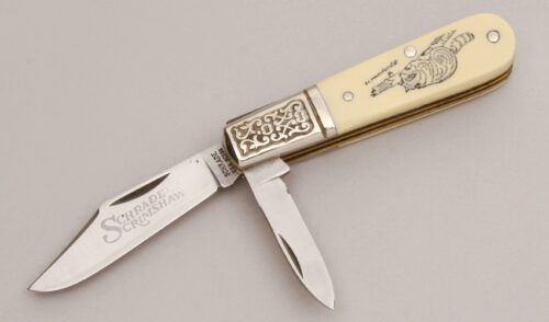 Schrade Cutlery SC506 Scrimshaw Barlow with Ivory Delrin Handle Scales handle material - Obverse Side - Item #KLC12976