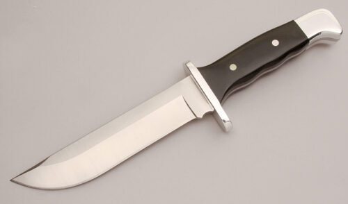 Buck Knives 124 Frontiersman with Black Micarta Handle Scales handle material - Obverse Side - Item #KLC12980