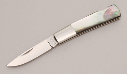A.G. Russell Modern Barlow Lockback with Black Pearl Scales handle material - Obverse Side - Item #KLC12994