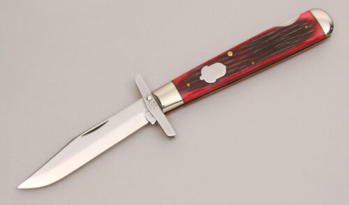 A.G. Russell FH-4 Swing Guard Folder with Red Jigged Bone Scales handle material - Obverse Side - Item #KLC12999