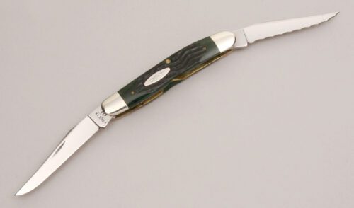 Case Cutlery 1981 Muskrat with Green Jigged Bone Scales handle material - Obverse Side - Item #KLC13005
