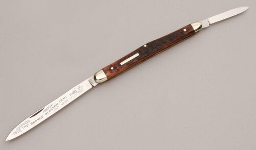 Fight'n Rooster Melon Tester with Brown Jigged Bone Scales handle material - Obverse Side - Item #KLC13008