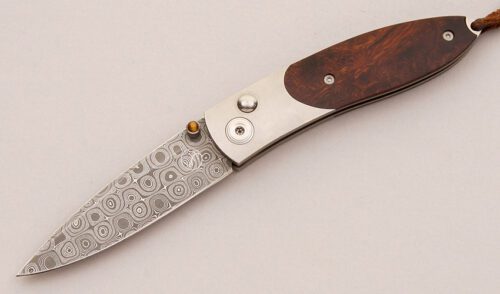 William Henry Knives B5 Monarch Button Lock with Ironwood Handle Scales handle material - Obverse Side - Item #KLC13016